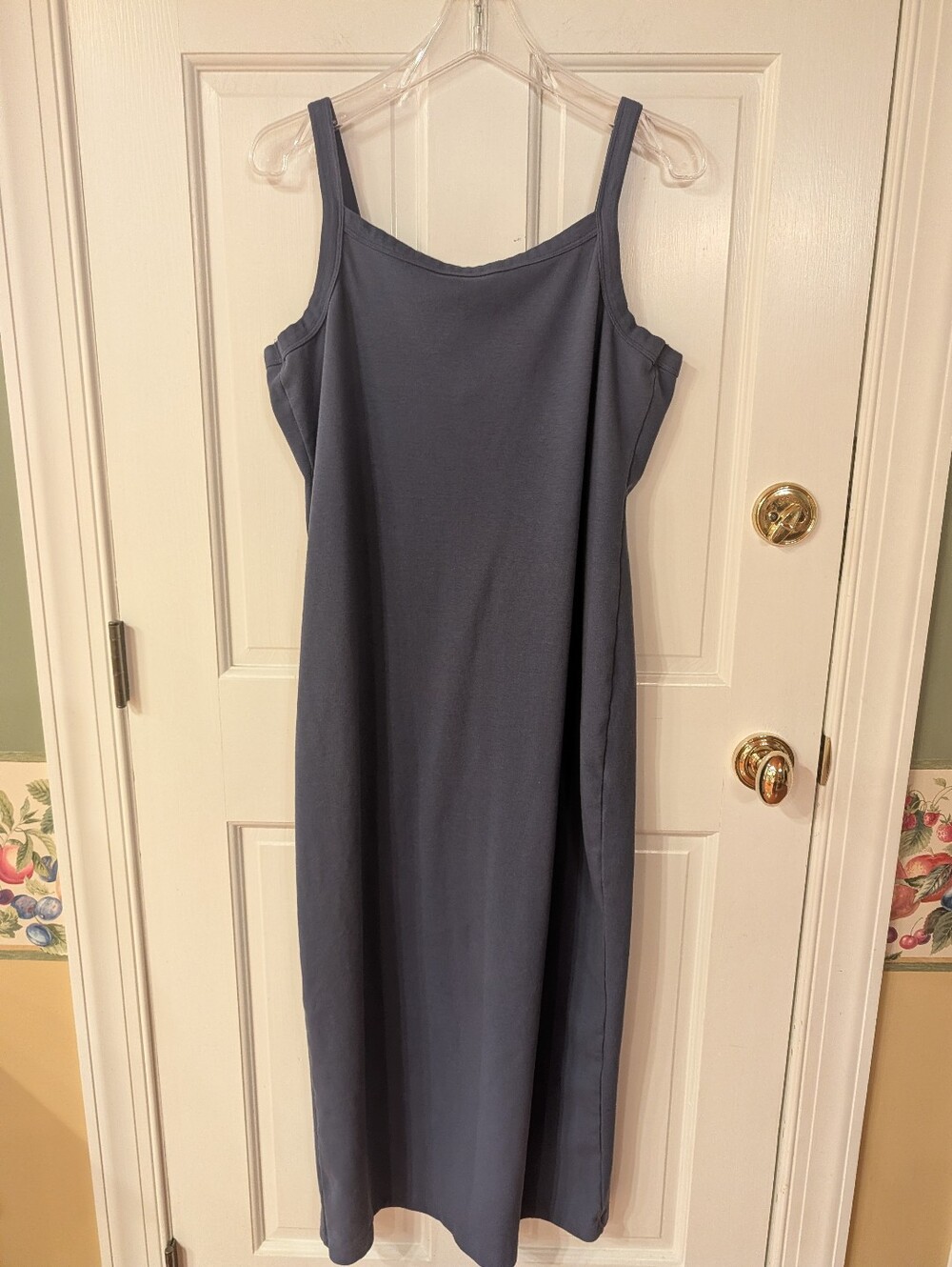 Peruvian Connection Slate Blue Cotton Blend Maxi Sleeveless Slip Dress Sz L
